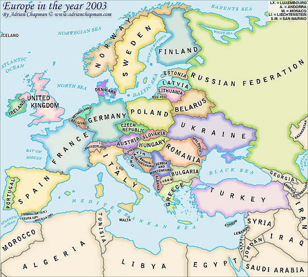 Political Map of Europe in the year 2003