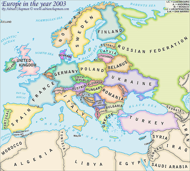 Political Map Of Europe In The Year 2003